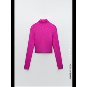 Mock neck cropped knit sweater-